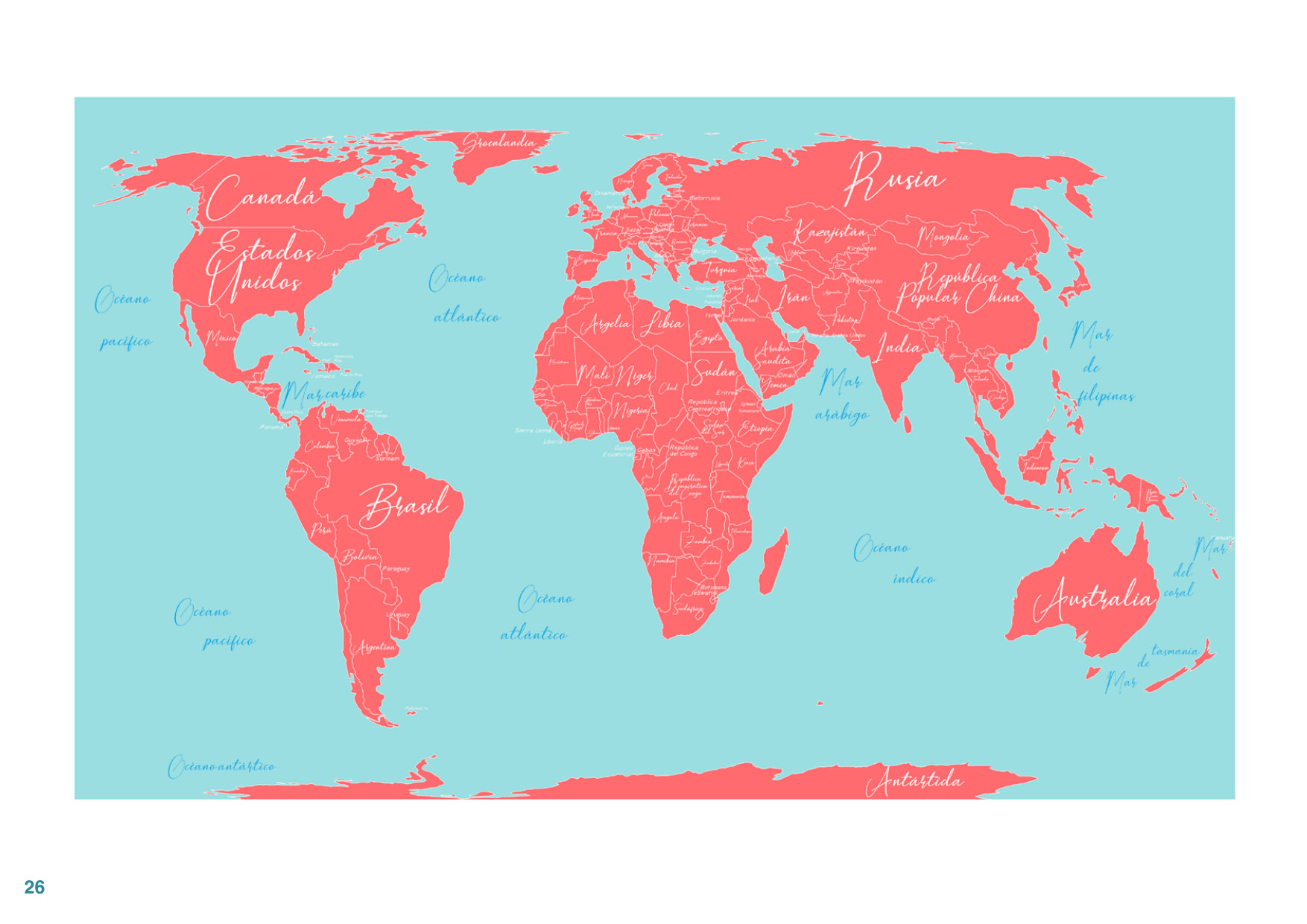 Spanish-labelled World Map